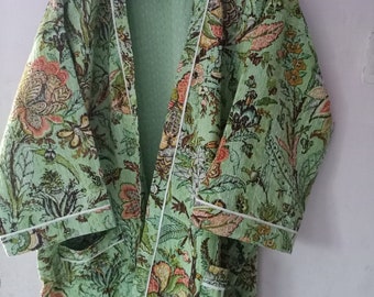 Floral print Indian Kimono Robes Japanese Kimono Bridesman Robes Kimono Cardigan Beach Wear Cotton Robe Kantha Kimono Weighted Robes