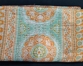 New Suzani Print, Indian Kantha Quilt, Bohemian Kantha Throw, Indian Queen Size Bedcover, Coverlet, Throw Handmade, kantha quilt,Handblock