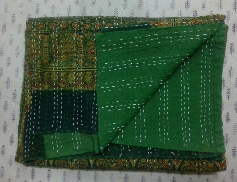 New rajasthani pattern kantha bedspread pure cotton throw multiple size with smooth touch perfect for winter season