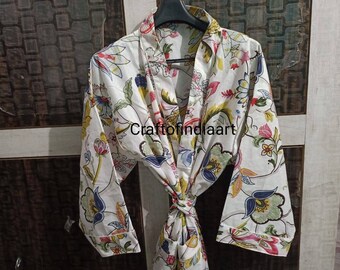 Floral Kimono Robe Night Costume Delivery Gown Sweam Wear Kimono Cardigan Japanese kimono Handblock Printed Pure Cotton Kimono