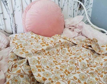 Vente de Noël Belle orange florale indienne handblock kantha courtepointe lit parfait correspondant taille couvre-lit multi