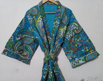 Kantha Work Indian Handmade Kimono Robes Japanese Kimono Bridesman Robes Kimono Cardigan Beach Wear Cotton Robe Floral Kimono Japanese Robes