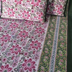 Handmade Floral Block Print Cotton Bedsheet Set