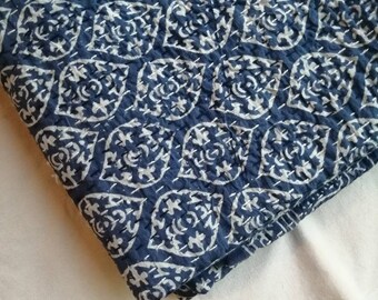 Block Print Bedcover,handmade quilt,indigo blue Throw,handmade kantha quilt,throw Blanket,size queen, Cotton Quilted Throw, Indian Bedcover