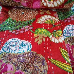 Red kantha Quilt, Indian Handmade Kantha Quilt, Perfect Bed Matching Bedspread,Red Quilt, Cotton Quilt, Bohemian Kantha Quilt, Bedding