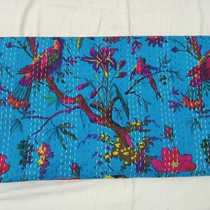 Bird Print Indian handmade Kantha quilt bedspread blanket coverlet throw Queen Size Quilt Bohemian Quilt Indian Quilt For Sale