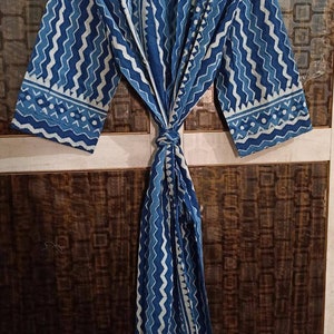 Indigo Printed Kimono Robe Bridesmaid Robes Japanese Robes Kimono Cardigan Beach Wear Cotton Robe For Women