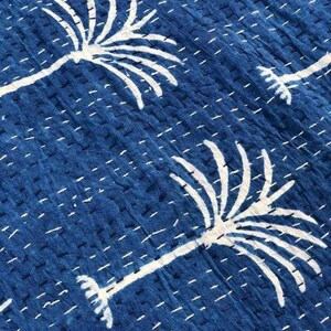 Palm Tree,Handblock floral print,Indian handmade Kantha quilt, bedspread, coverlet, kantha throw size queen Bedcover