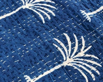 Handgjort palmträd Kantha-täcke, indiskt överkast, queen size-överkast