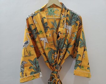 Handblock print Indian Kimono Robes Japanese Kimono Bridesman Robes Kimono Cardigan Beach Wear Cotton Robe Floral Kimono Japanese Robes