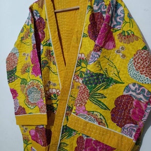 Indian kantha Work Kimono Cardigan Beach Wear Cotton Robe Floral Kimono Robe Night Costume Delivery Gown Sweam Wear Kimono Cardigan Japanese