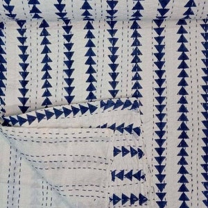 Indian handmade kantha bedspread handblock print kantha quilt, kantha coverlet size multi