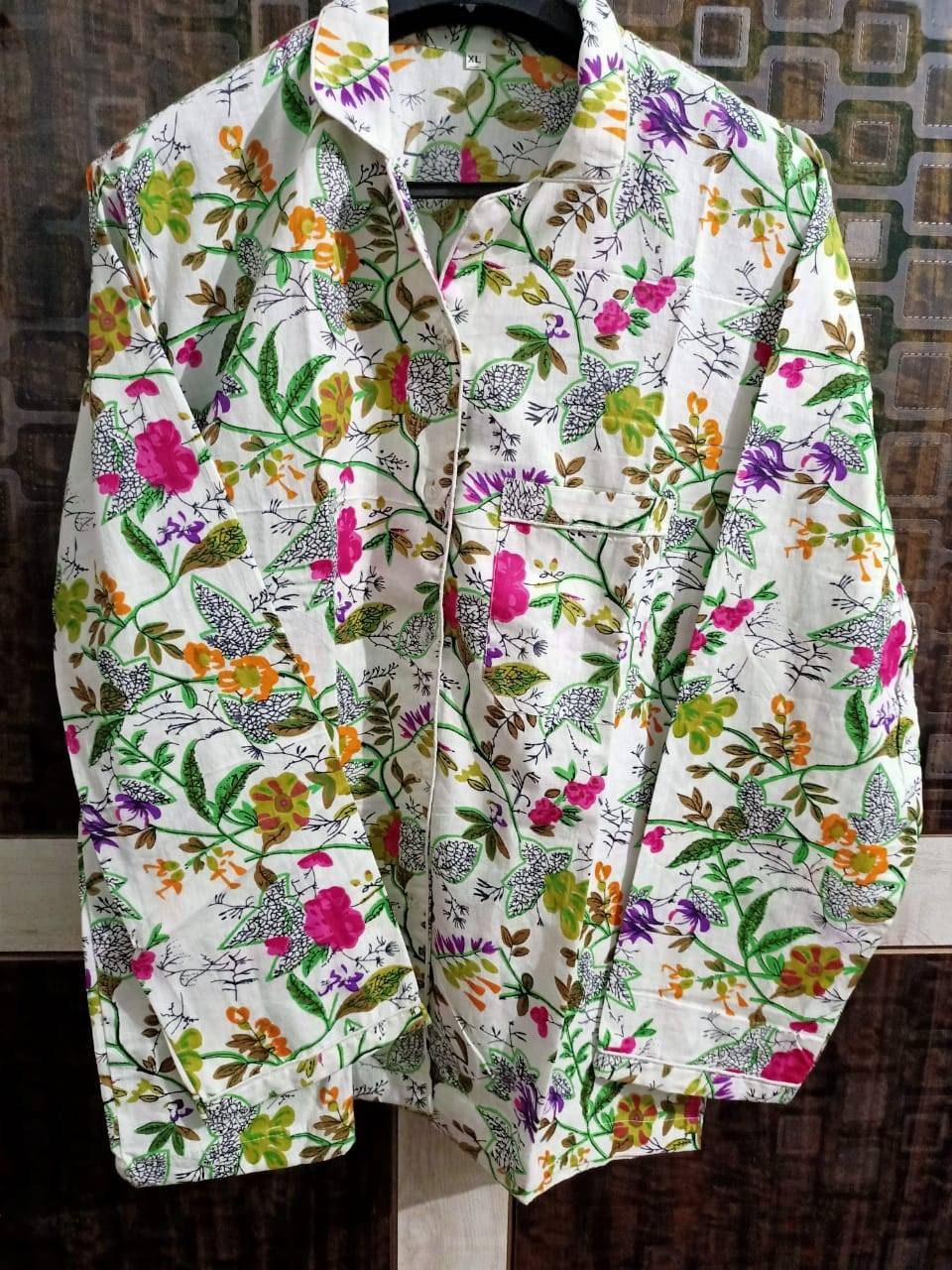XL Size Floral Cotton Pajama Set's Indian Cotton Pj's Set's Night Shut ...