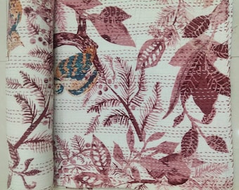 Kantha Quilt,Owls Print,Handmade Blanket, Bedspread,Throw Indian Kantha Quilt,Queen Quilts,Modern Kantha Quilt,Bohemian Kantha Quilt,Sale