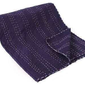 Solid Blue Indian Cotton Kantha Quilt Bedding Bedspread Queen Size Quilt Home Decor Bedcover Kantha Throw Pink Coverlet