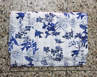Gift special Beautiful decorative New bird Print Kantha Quilt,kantha bedspread, bedcover, coverlet Blanket Gudri Throw size-multi