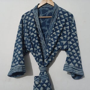 Blue indigo,Block Print, Patchwork Kimono Robe,Night Costume,Delivery Gown, Sweam Wear Kimono Cardigan,Japanese kimono, Robes for women