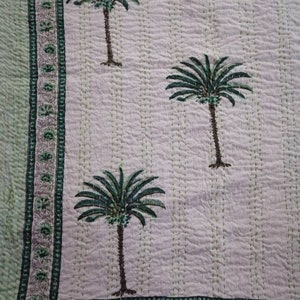 A beautiful tree print Indian handmade Kantha quilt perfect bed matching bedspread size multi