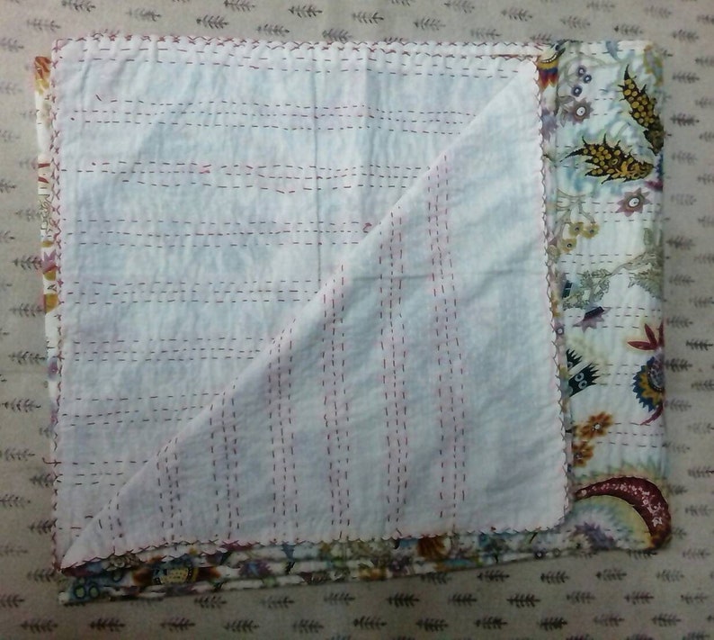 Indian bedspread Handmade floral kantha quilt gudri blanket Indian throw bedcover size multi