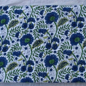 Beautiful blue floral print kantha quilt, kantha Blanket, bedcover Kantha throw, perfect bed matching bedspread, Cotton Quilt, Queen Size