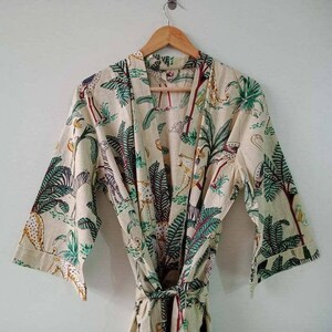 Bird Print Indian Cotton Kimono Robe Japanese Robes Indian Linen Kimono Robes Maternity Gown Dressing Gown Robe For Women Kimono Dress