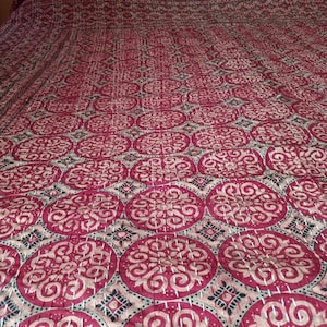 Vintage, Indian Ajarakh Printed Kantha Quilt, Gudri bedcover, Coverlet, Kantha Bedspread, Kantha Blanket,Queen Size Quilt, Cotton Quilt