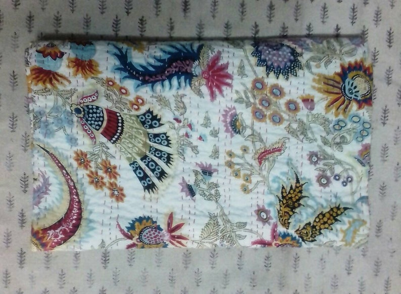 Indian bedspread Handmade floral kantha quilt gudri blanket Indian throw bedcover size multi