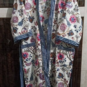 ブロックプリント着物、美しい花柄のローブ、新しいインドの着物ローブ、日本の着物、花嫁のローブ、着物カーディガン、女性用ローブ、ギフト
