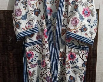 Block Print Kimono,Beautiful Floral Print Robes,New Indian Kimono Robes,Japanese Kimono,Bridesman Robes,Kimono Cardigan,Robe For Women, Gift