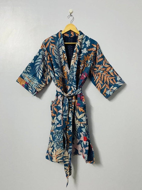 fjer Saga resultat Floral Print Indian Cotton Kimono Robe Winter Kimono Jacket - Etsy