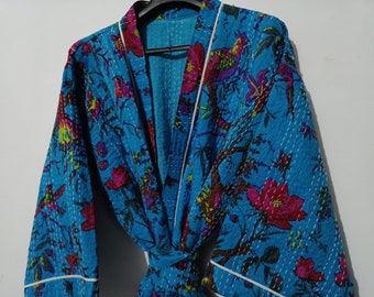 Indian handmade kantha Work Kimono Cardigan Beach Wear Cotton Robe Floral Kimono Robe Night Costume Delivery Gown Japanese Kimono Bridesman
