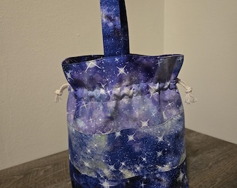 Drawstring Bag with handle and small pouch, handmade, patchwork style