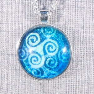 Blue Triskelion Round Pendant Necklace