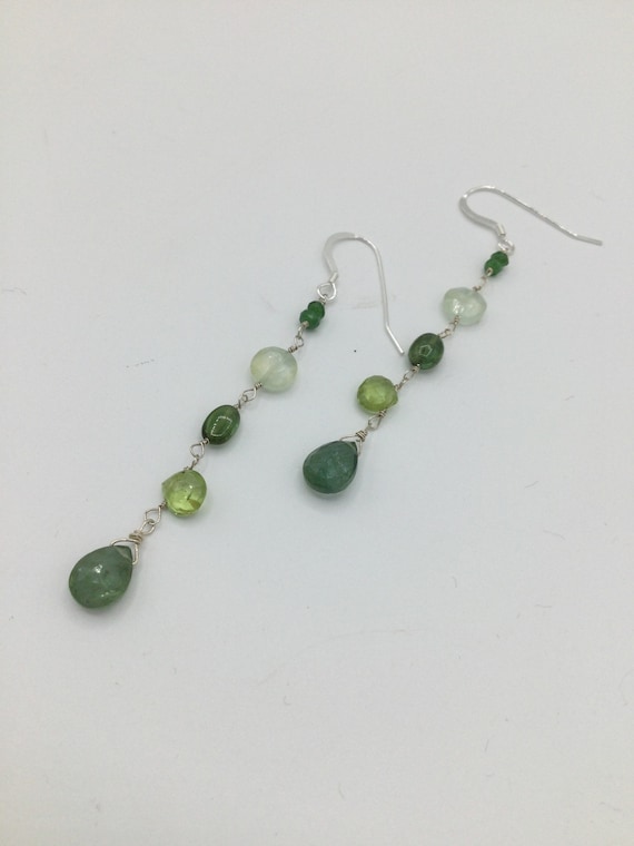 Multi Semiprecious Green Stone Dangle Earrings Monochromatic