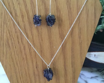 September Birthstone Necklace, Water Sapphire Cluster Pendant, Iolite and Sterling Choker, September Birthday Jewelry Gift, Faceted Iolite