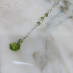 August Birthday Peridot Y Necklace, Mother's Day Necklace, Sterling Chain Y Necklace,, Peridot Briolette & Peridot Rondelles Y Necklace
