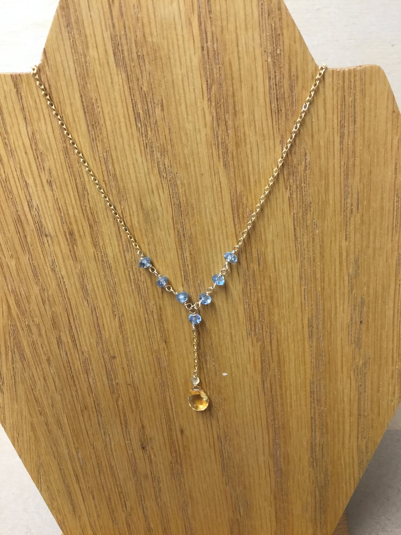 GoldFilled Scorpio and Sagittarius Y Necklace Citrine /& Blue Topaz November Birthstone Y Necklace