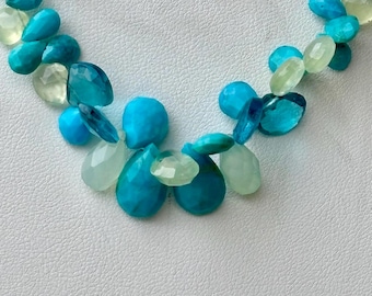 One of a Kind Turquoise Prehnite and Apatite Semiprecious Briolettes Cluster Necklace
