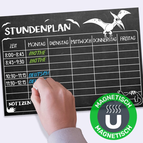 Magnetischer Stundenplan aus Tafelfolie - Dinosaurier