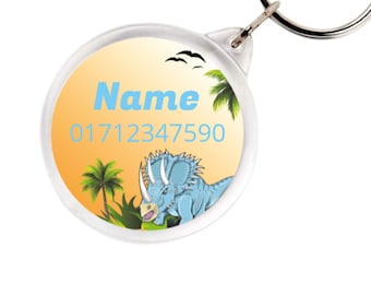 Reflective Pendant Emergency Number - Dinosaurs - Emergency Trailer with Name