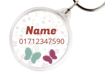 Reflective Pendant Emergency Number - Butterfly - Emergency Trailer with Name