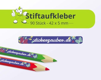 Namensaufkleber für Stifte - Blume & Schmetterling, 90 Stück - Stiftsticker