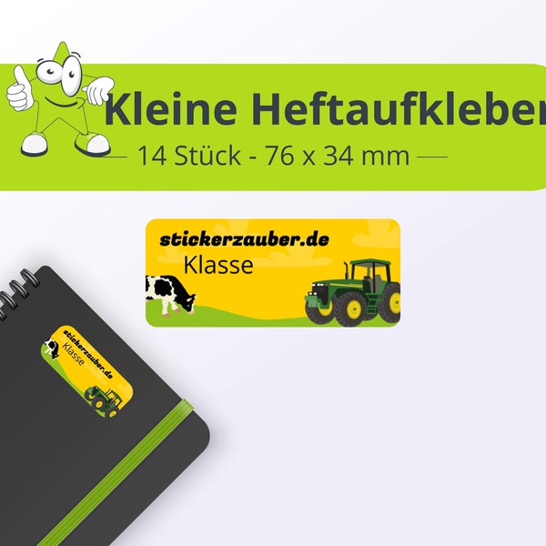 Namensaufkleber für Hefte - Traktor, 14 Stück