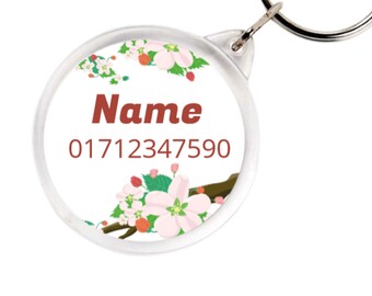 Reflective Pendant Emergency Number - Flower - Emergency Trailer with Name