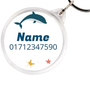 Reflektierender Anhänger Notfallnummer - Delfin - Notfallanhänger mit Namen