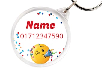 Reflective Pendant Emergency Number - Emoji - Emergency Tag with Name
