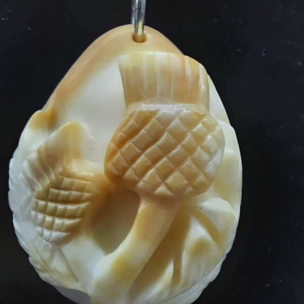 Thistle Tagua nut pendant. Carved vegetable ivory. Sustainable Ivory alternative.