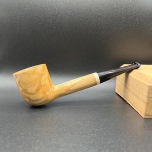 Olive Wood Tobacco Pipe (Billiard With Horn Stem)