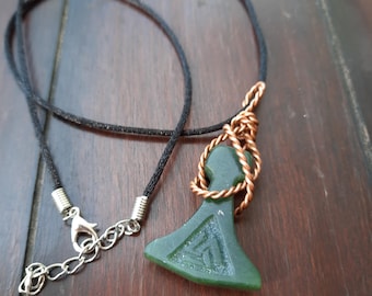 Nephrite Jade Mjolnir Pendant: Valknut Norse Necklace