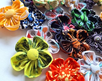 Fabric Flower Pin / Clip, Handsewn African Print Corsage, Colorful Floral Brooch